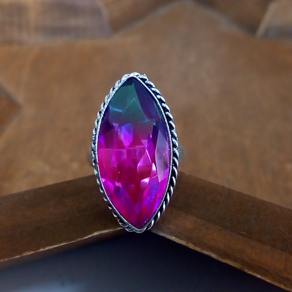 Pink and Blue bi-colored tourmaline Sz 6.75 statement ring